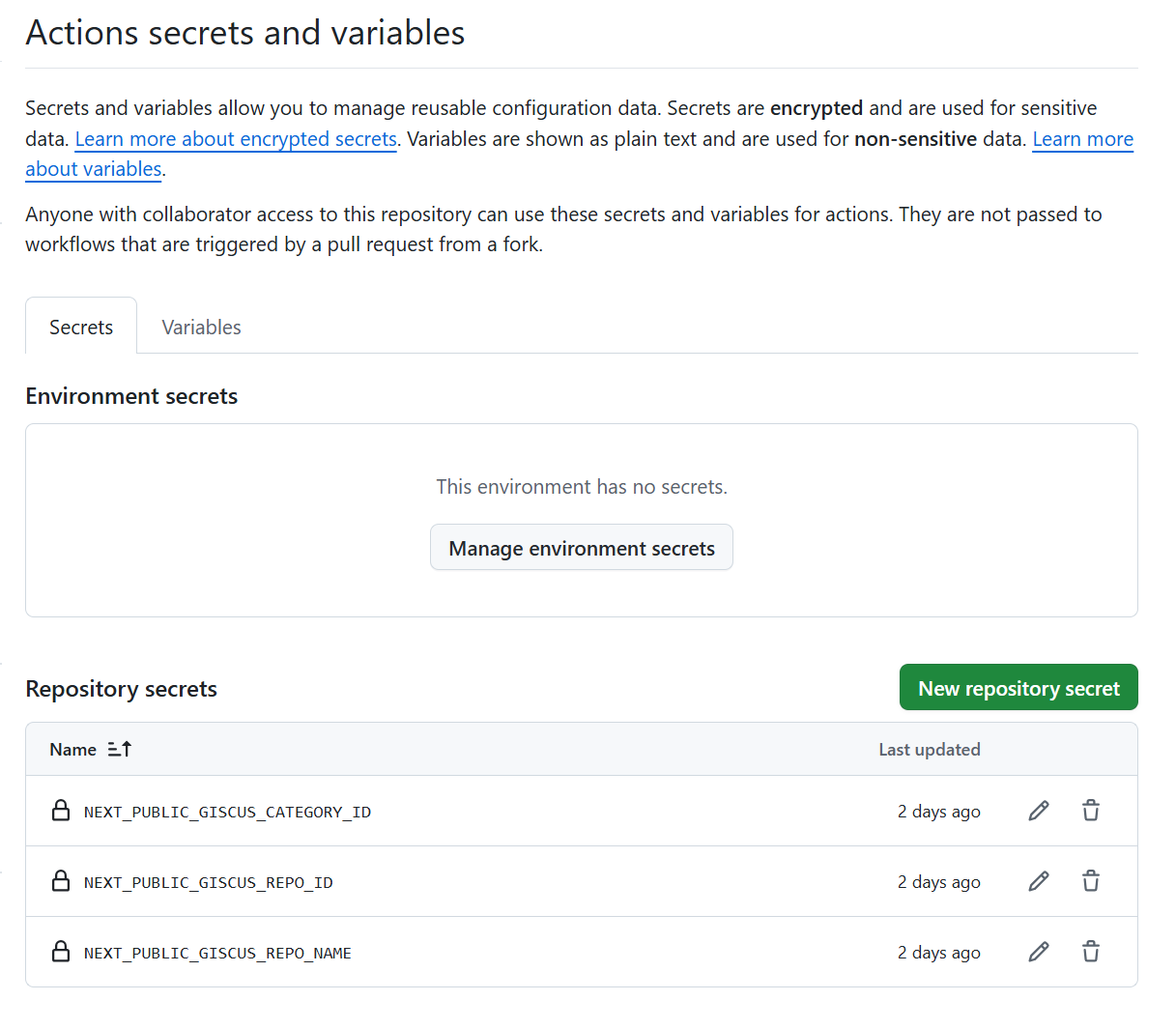 Repository secrets